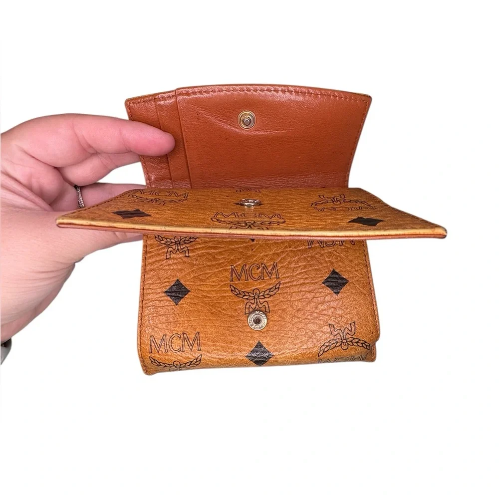 MCM Cognac Visetos Trifold Wallet